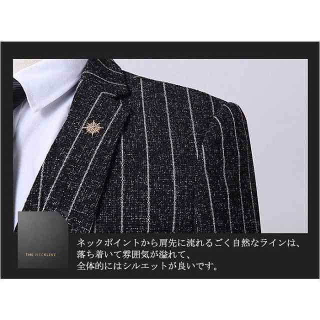 スーツ メンズスーツ ビジネススーツ フォーマルスーツ ストライプ柄 スリム ジャケット ベスト パンツ ズボン 3点セット_12