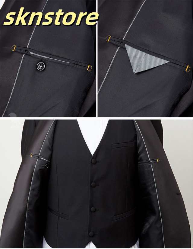 タキシード　4点セット　メンズスーツセット　「ジャケット　ベスト　パンツ　蝶ネクタイ　」サテン衿燕尾服　男性　ブラック系　フォーマル　ワンタック　男性　ショールカラー　タキシードスーツ　メンズ　司会　ステージ衣装_4