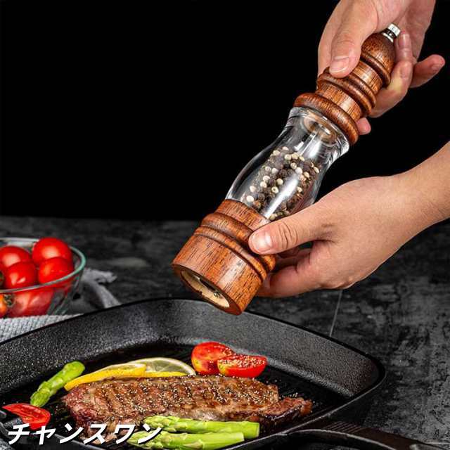 木製 ペッパーミル 手動 ソルトミル ペッパー スパイスミル 透明 胡椒