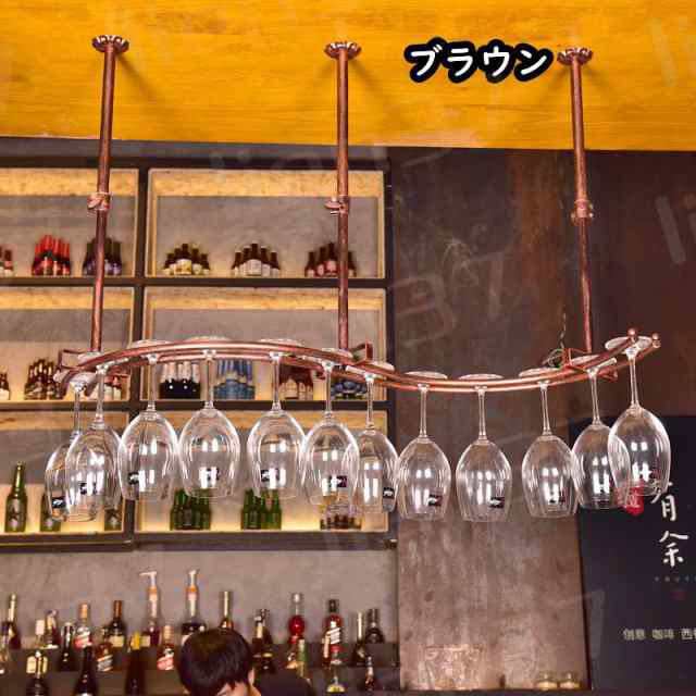 棚付き2層ワインラック、調節可能なハンギング天井バーワイングラスラック、家、部屋、リビングルーム、キッチン用