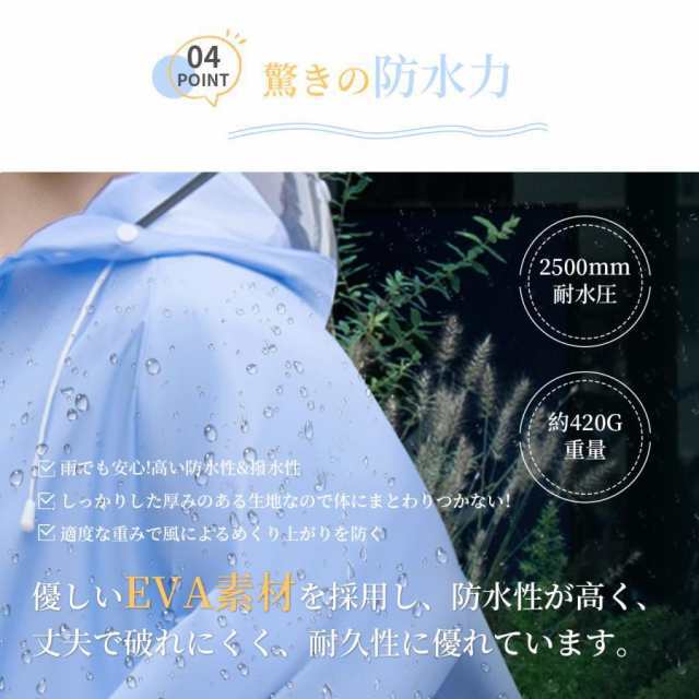 レインコート レインポンチョ 自転車 EVA素材 バイク ロング丈 二重ツバ リュック対応 透明バイザー 携帯 多機能 軽量 雨具 バイク 通勤通学_6