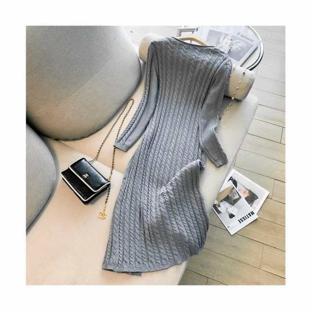 ニットワンピース レディース ケーブル編み 無地 ひざ丈 ミモレ丈 ミニワンピ クルーネック 長袖 秋冬物 ファッション 暖かい aライン おしゃれ ニットワンピース レディース ケーブル編み 無地 ひざ丈 ミモレ丈