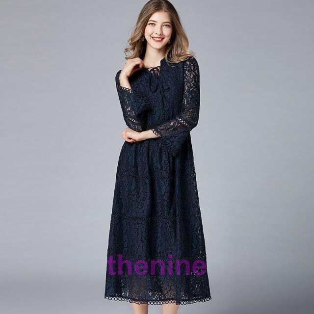 ワンピースパーティードレス秋物レースドレス結婚式袖ありフォーマルドレスロング大きいサイズ服装大人きれいめカジュアル上品40代30代50代