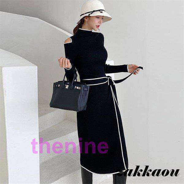 ニットワンピース レディース 秋 冬 40代 20代 きれいめ 長袖ワンピース 肩出し ロング丈 カットソー ニットセーター 上品 大きいサイズ おしゃれ 着痩せ 新品