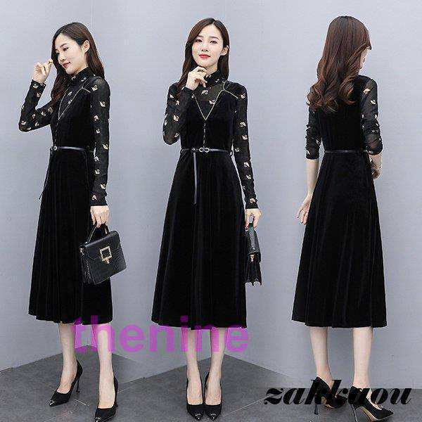 ワンピース レディース 秋 冬 40代 50代 きれいめ 長袖 マキシワンピース ロングワンピース 上品 大きいサイズ パーティードレス おしゃれ 韓国風 着痩せ 新品