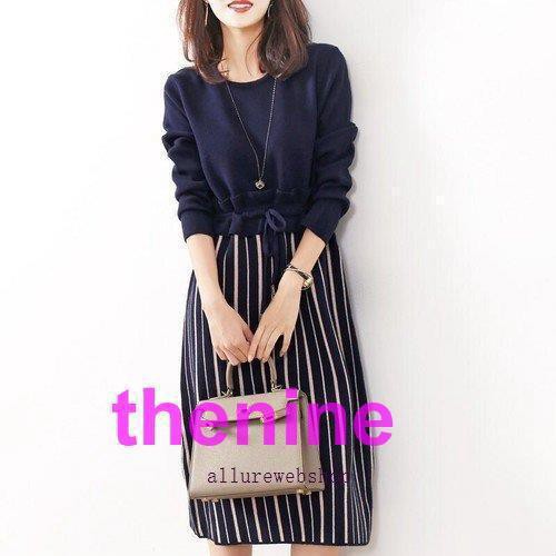 ドッキングワンピース 20代 30代 40代 50代 通勤 オフィス ひざ丈 ワンピース レディース ファッション きれいめ 上品 女性 秋 冬 春 ドッキング 4色