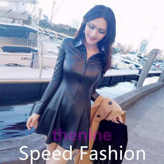 レザーワンピース フレアワンピース　きれいめ 通勤 30代 40代 ファッション 女性 上品 着痩せ