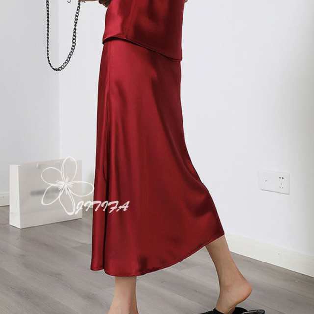 フレアスカート ハイウエスト レディース ロングスカート サテン 光沢