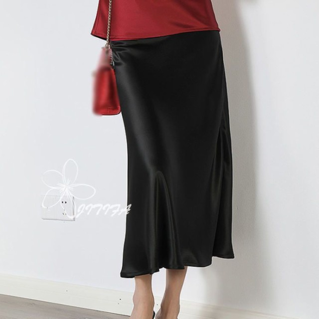 フレアスカート ハイウエスト レディース ロングスカート サテン 光沢