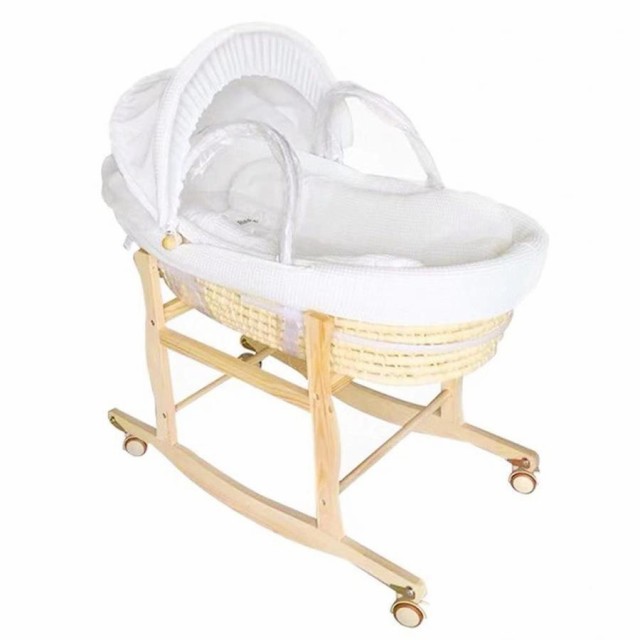 ベビーバスケット ベビー用クーファン ゆりかご 敷きふとん付き 木製クーハンスタンド付き ナチュラル 赤ちゃん 退院