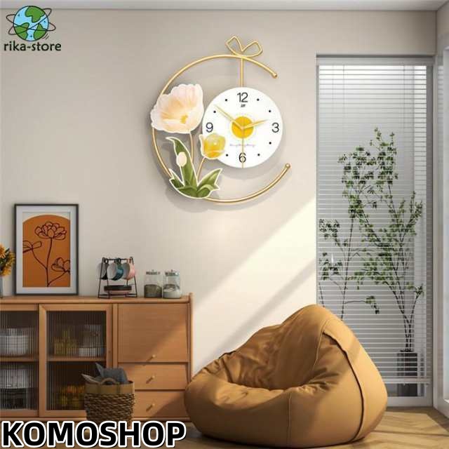 【ほっち】掛け時計 壁かけ時計クロック 花 時計 静音 42*50cm 部屋飾り おしゃれ アクリル デザイン 金属製 新生活応援 大きめ インテリア 引越し祝い 電池