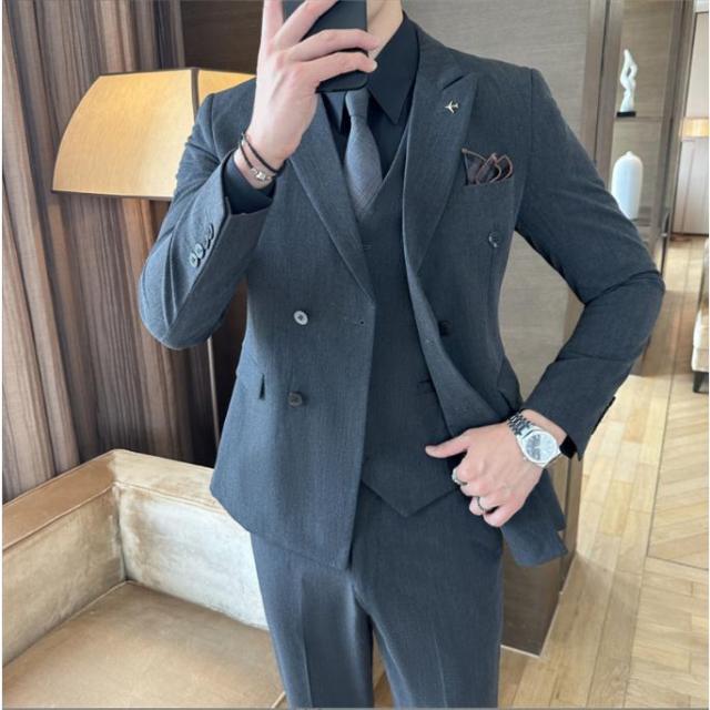 【ほっち】3ピーススーツ メンズ ダブルスーツ スリーピーススーツ 3点セット 入学式 成人式 就活活動 面接 紳士服 卒業式 結婚式 通勤 父の日 プレゼント