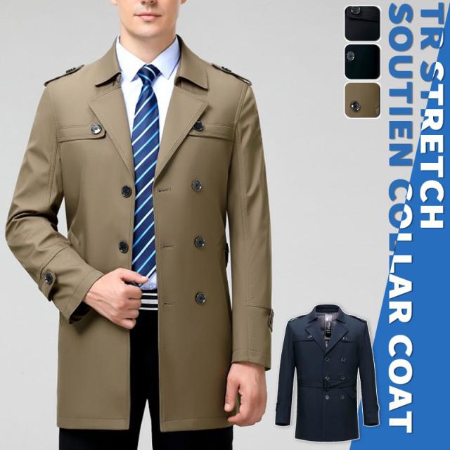 【ほっち】ポイント超超祭 値下げ トレンチコート シングル ビジネスコート メンズ スーツコート スリムコート 黒 カジュアル 秋 通勤 40代 50代 アウター ロングコート