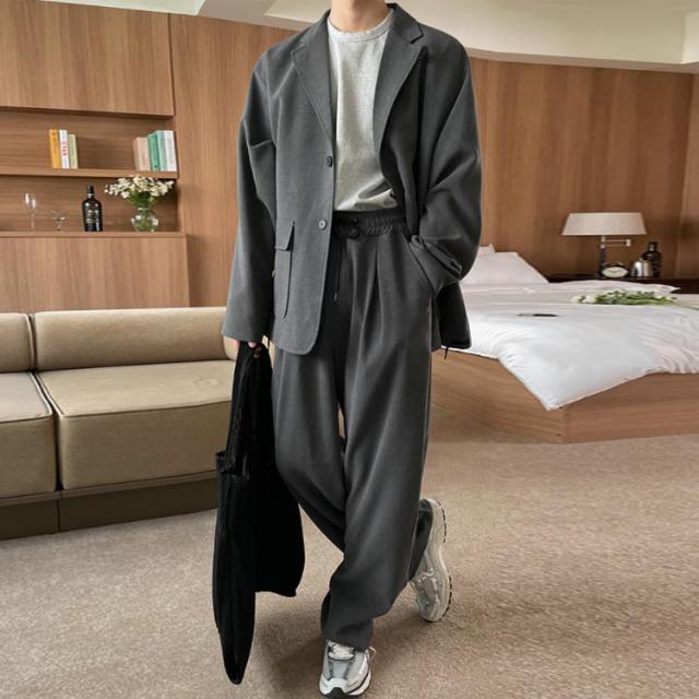 セットアップ メンズ スーツ メンズファッション 秋 冬 秋服 冬服 上下 テーラードジャケット 上下セット カジュアルセットアップ テーパードパンツ ストレッチ ブラック ベージュ チャコール グレー グレージュ ネイビー ブラウン ブルー ポリエステル 綿_1