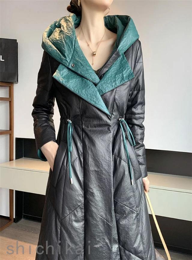 ダウンコート レディース アウター 冬服 ラムレザー コート 本革 レザーコート ロング 本革 ダウン 羊革コート レディースアウター レディースコート ロングダウンジャケット 冬防寒 アウター ホワイトデー