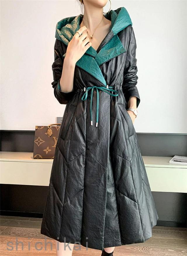 ダウンコート レディース アウター 冬服 ラムレザー コート 本革 レザーコート ロング 本革 ダウン 羊革コート レディースアウター レディースコート ロングダウンジャケット 冬防寒 アウター ホワイトデー