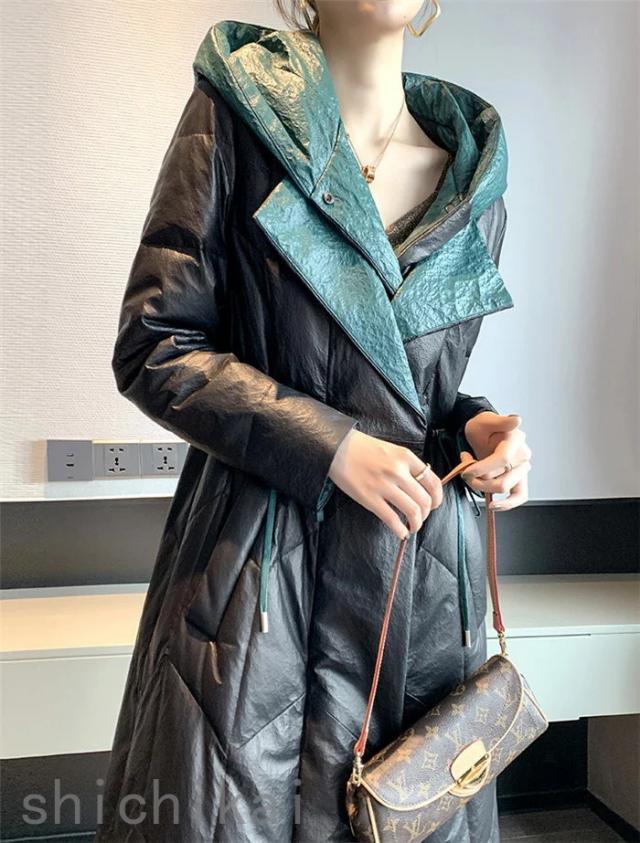 ダウンコート レディース アウター 冬服 ラムレザー コート 本革 レザーコート ロング 本革 ダウン 羊革コート レディースアウター レディースコート ロングダウンジャケット 冬防寒 アウター ホワイトデー