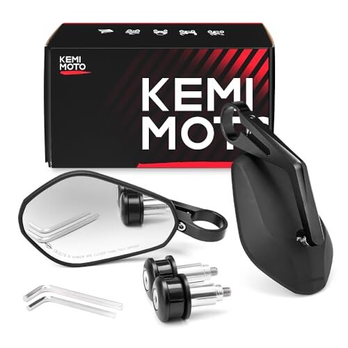 KEMIMOTO バーエンドミラー バイク用 ミラー オートバイミラー CNC加工 汎用ミラー ブラック 左右セット 車検対応 凸面鏡 （長型）