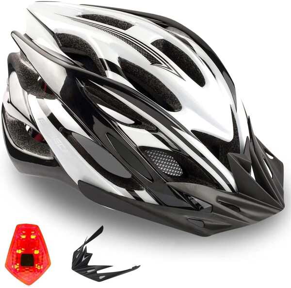 BASECAMP 自転車 ヘルメット 大人用 LEDライト ロードバイク ヘルメット サイクリングヘルメット 超軽量 サンバイザー付き 虫対策 予備用