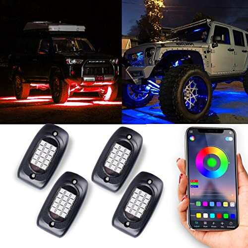 MOREFULLS LED アンダーライト 車 RGB ロックライト アンダーネオン ライトキット 4個セット 車用 音楽同期 多色 アプリ コントロール リ