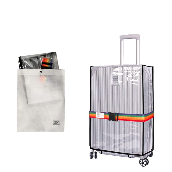 スーツケースカバー 透明 防水 スーツケースベルト附 セット スーツケース 雨カバー 傷防止 汚れから守る 機内持ち込みサイズ ラゲッジカ
