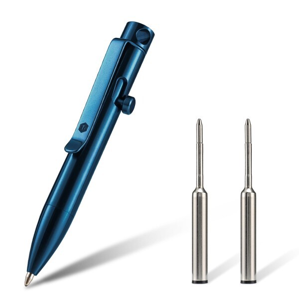 KeyUnity KP05BL ボルト アクション ボールペン クリップ付き チタン合金 EDC ポケット ペン 格納式 メタル ボールペン 毎日持ち運び用