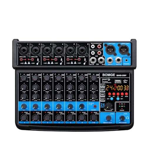 BOMGE 8 channel mini audio mixer Line Mixer ，DC 5V，with MP3 PlayerBluetooth U disk 48V24DSP effects USB recording Ideal fo