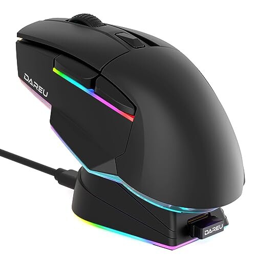 DAREU ゲーミングマウス ワイヤレス A955 RGB 無線2.4G/Bluetooth/有線USB接続可能 充電スタンド付き 12000DPI KBS2.0 プログラム可能 人