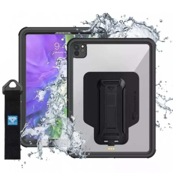 (ARMOR-X) 11-inch iPad Pro (2nd)用ケース IP68 Waterproof Protective Case with new Adaptor and Hand Strap ブラック MXS-A12S