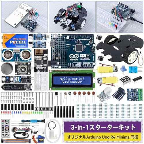 SunFounder オリジナル Arduino Uno R4 Minima 対応 スターターキット究極版 3 in 1 IoT/スマートカー/基本キット オンラインチュートリ