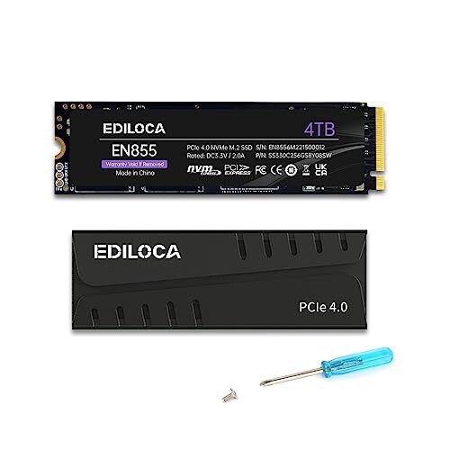 Ediloca EN855 SSD ヒートシンク付き 4TB PCIe Gen4x4 NVMe M.2 2280 PS5動作確認済み 最大読込: 7400MB/s 最大書き：6800MB/s 3D NAND T