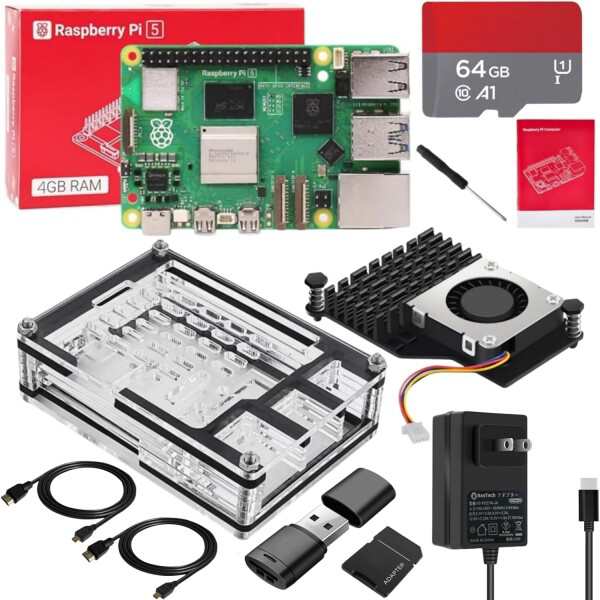 Vesonn Raspberry Pi 5 4GB セット 技適マーク付き ラズベリーパイ5 4gbボード/64GBカード/アクティブ冷却ヒートシンク/アクリル9層ケー