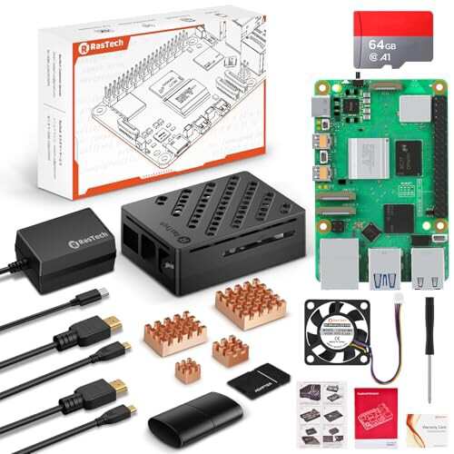 RasTech Raspberry Pi 5 8GB セット Raspberry Pi 5 8gb 本体/ 64 GB メモリカード/ 5.1V 5A Type C電源/ 2 Micro HD OUT ケーブル/ 4じ