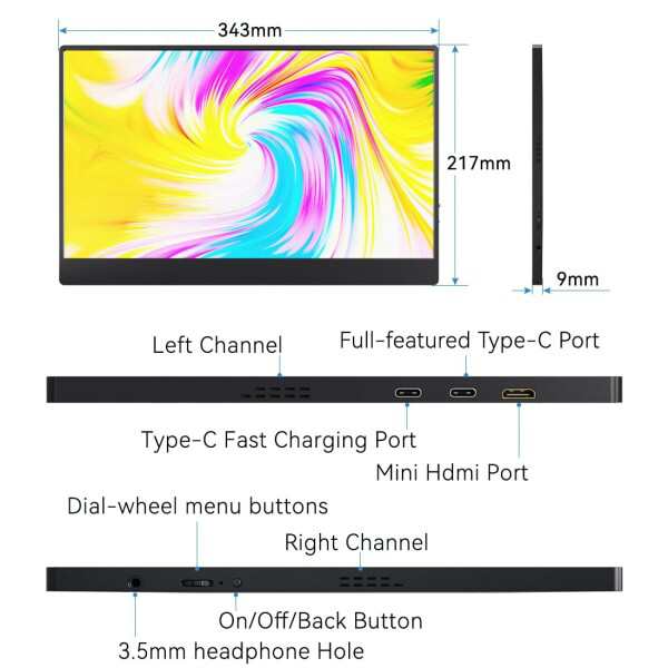 AYY ポータブルモニター ノートパソコン用 15インチ FHD 1080P USB C トラベルモニター 外部 IPS HDMI コンピューター用、キックスタンド