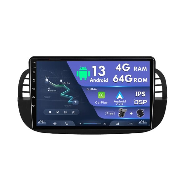 9 インチ IPS Android カーラジオ ステレオ フィアット Fiat 500 (2007-2015) GPS ナビヘッドユニット Carplay DSP WIF Bluetooth SWC An