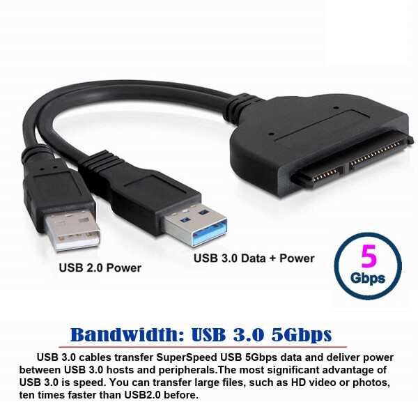 CY SATA - USB 3.0アダプターケーブル 予備5V電源 6Gbps 2.5インチ外