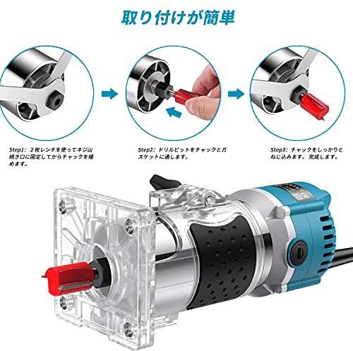 電動トリマー 木工用トリマー 電動工具 軸径6mm 日本規格 電気トリミング機 電動ルーター 穴あけ 切断 彫刻 研磨 木材溝切り用 日本語取｜au  PAY マーケット