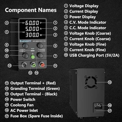 Jesverty直流安定化電源SPS-6005N （60V/5A）、0-60V 0-5A電圧電流調整 