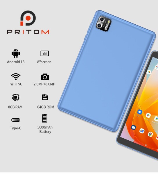 PRITOM、タブレット、Android 13、タブレット8.0インチ、5000mAh、8(4+ 