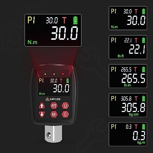ANPUDS デジタルトルクアダプター 差込角12.7mm (1/2インチ) トルク値1.5-30Nm 高精度 LEDディスプレイ トルクレンチ アダプター 内蔵ブザー及びLED警告灯 1/4