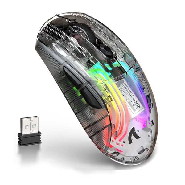 透明ゲーミングマウス 2.4GHz ワイヤレス USB有線 Bluetooth 3接続方法 RGBライト 静音 充電式 無線 7ボタン Mac OS/Windows/Chrome/Andr