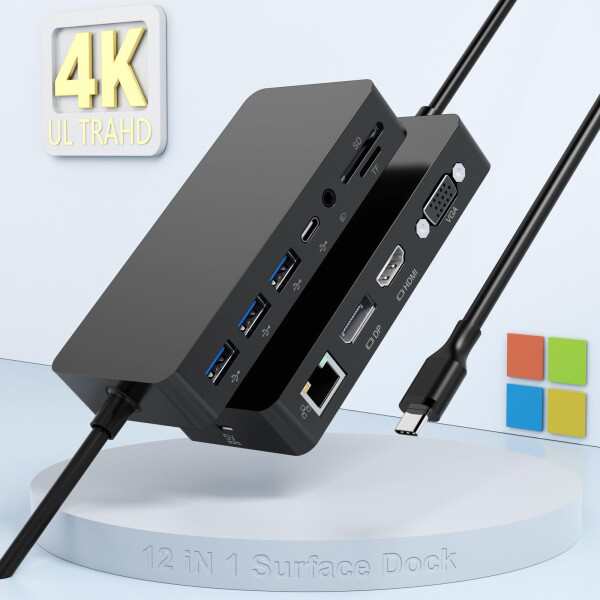 マイクロソフト Surface ドック USB C Surface Dock トリプルディスプレイ(4K DP+HDMI+VGA), Surface ドッキングステーション Surface Pr
