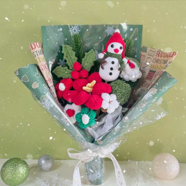 JOMODECOR ハンドメイド 枯れない花 クリスマス プレゼント 「サンタ - 雪だるま - ヒイラギの果実 - 毛玉 - チューリップ - コットン」