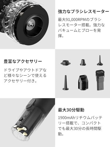 HOTO 4WAY小型エアクリーナー バキューム ブロー 一台二役 15000Pa 強力吸引力 ハンディクリーナー 掃除機 22m/s高速エアブロー 500L/min