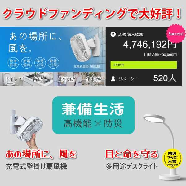 兼備生活 扇風機 壁掛け 人感センサー キッチントイレ お風呂 脱衣所 洗面所 乾電池 停電対策 充電式 フック 賃貸 YO-01S-W