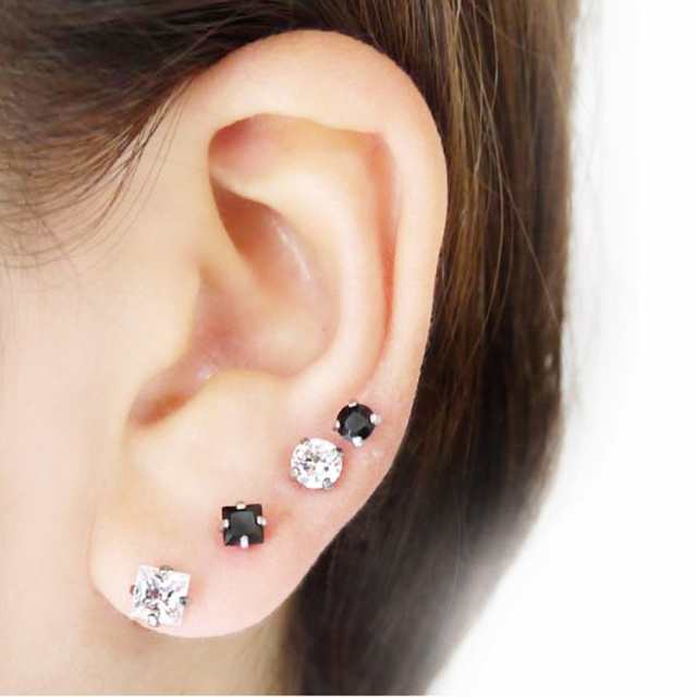 ボディピアス 18G 16G 14G WキャッチCZピアス ストレートバーベル