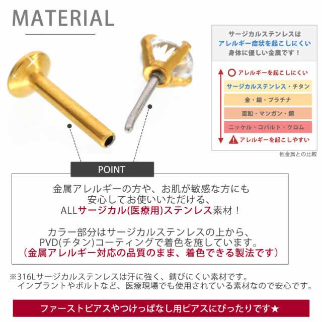 送料無料 ピアス g 18g 16g つけっぱなしにおすすめ カラーボディプッシュピン立爪ジュエルラブレット ファーストピアス セカンドピの通販はau Pay マーケット ピアス専門店ピアッシングナナ