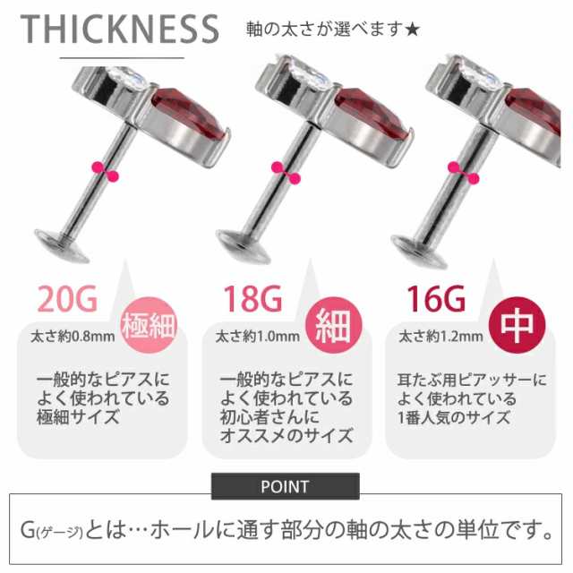 ピアス 軟骨 耳たぶ 20G 18G 16G きのこプッシュピンラブレット