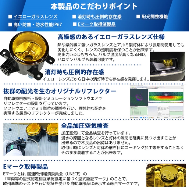単 H11 ホンダ 純正 対応 led イエローガラスレンズ フォグランプ