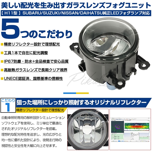 スバル フォレスター (SK5/SK9/SKE 後期) 対応 H11 led MICRO クロームフォグ 1300lm クリアガラスレンズ ユニット フォグランプキット ホワイト 44-B-10_3